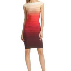 Herve Leger Bridget Mahogany Red Ombré Bandage Dress